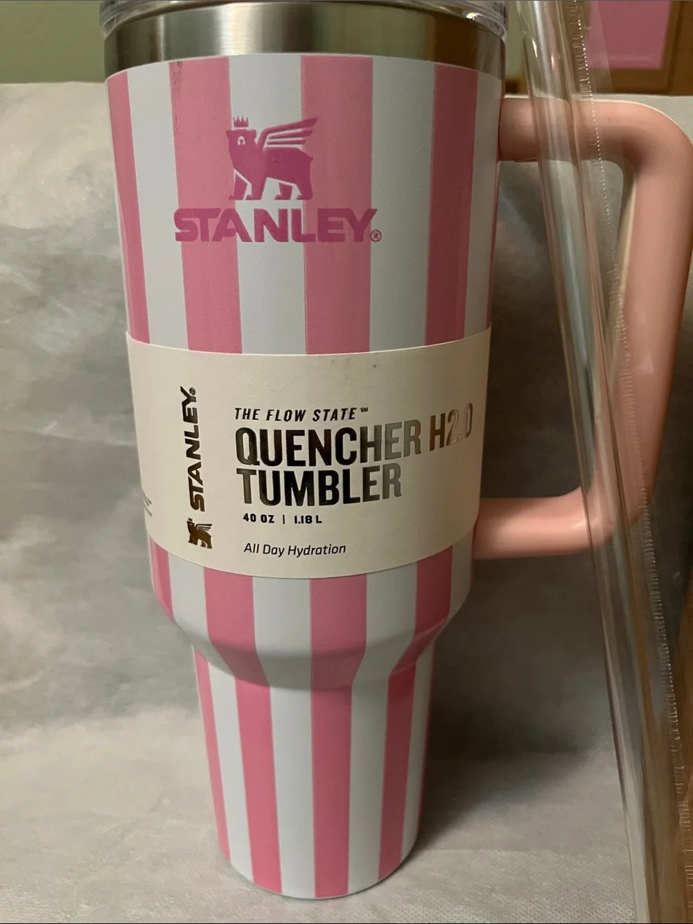 NIB Stanley Pink & White Striped 40 oz Tumbler with Handle - Picture 2 of 6